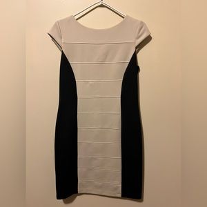 Studio One Black and Cream Panel Cap-Sleeve Mini Dress
